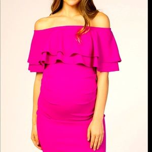 Fuschia off shoulder fitted maternity Dress